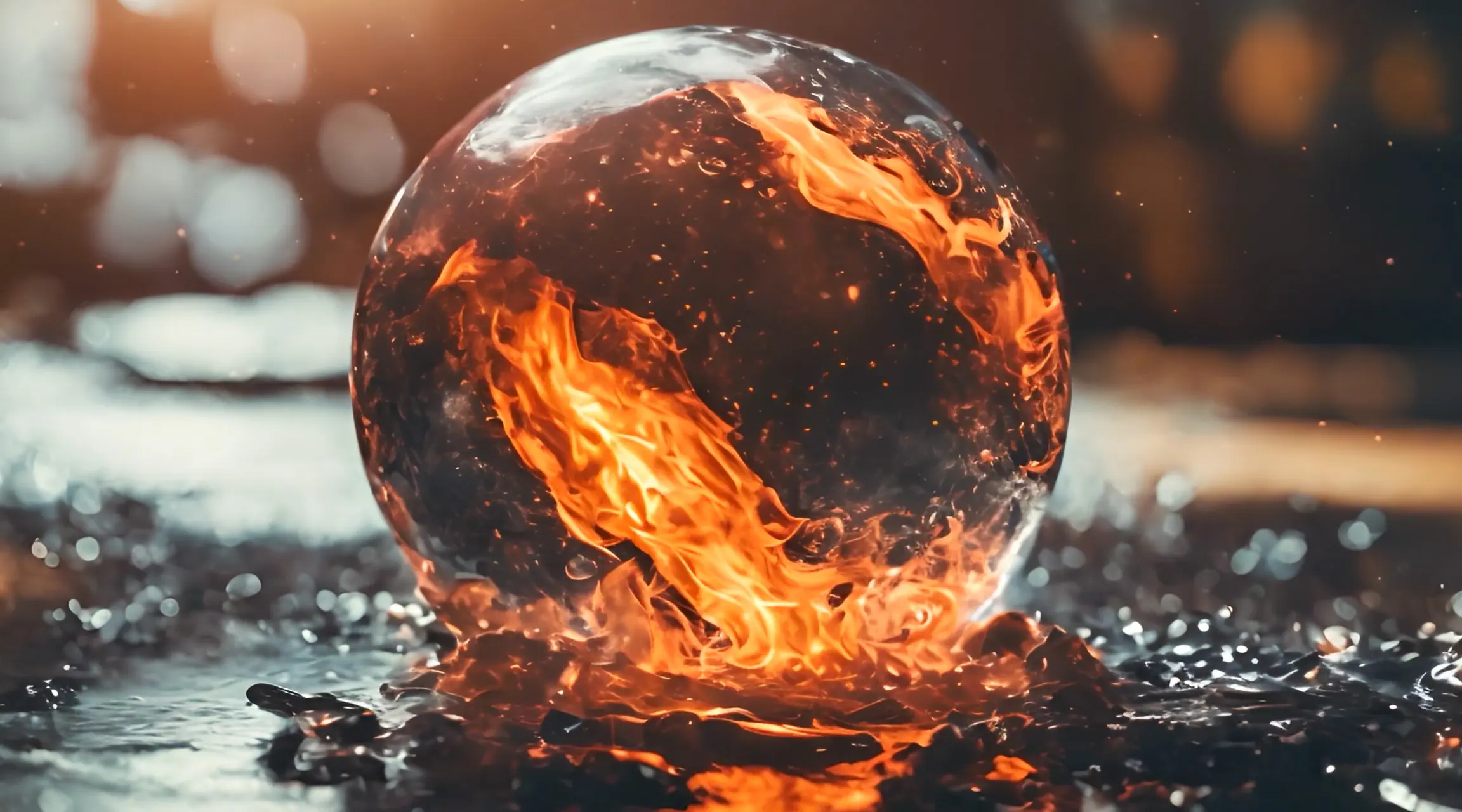 Fiery Orb Splash Cinematic Liquid and Flame Video Loop